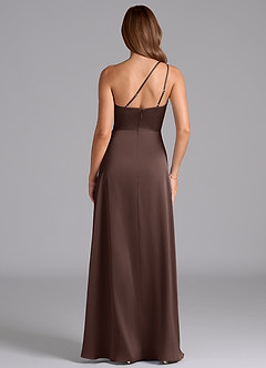 Azazie Trina Final Sale Ganache A-Line One Shoulder Stretch Satin Dress image2