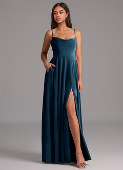 Azazie Elle Abiti da Damigella Abito A-Line in Velluto Con Tasche Topazio Blu image4