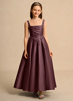 Azazie Mochi Girls Formal Jurken voor bloemenmeisjes Baljurk Jurk van Mat Satijn Geplooide Sangria image1