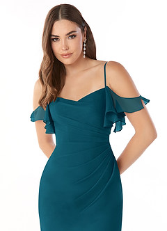 Azazie Emeralda Bridesmaid Dresses Ink Blue Sheath Off the Shoulder Chiffon Dress image6