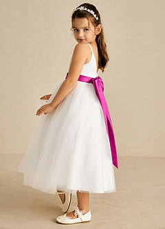 Azazie Lea vestidos de niña de las flores Vestido de Fucsia de Tul de Corte En A con Tirante Espagueti image4
