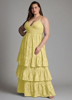 Azazie Nathalia Bridesmaid Dresses Canary A-Line Bow Floral Burnout Dress image10