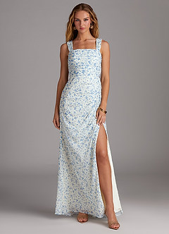 Azazie Jesaphine Blue And White Ditsy Floral Chiffon Bridesmaid