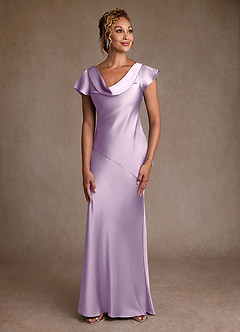 Azazie Shelby Mother of the Bride Dresses Frosted Lilac Mermaid Pleated Stretch Satin Dress image1