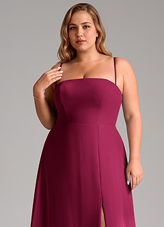 Azazie Wren Abiti da Damigella Abito Convertibile A-Line in Chiffon Spacco laterale Borgogna image10
