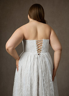 Azazie Lorena 웨딩드레스 A라인 스트랩리스 레이스 스윕 트레인 드레스 image10