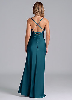 Azazie Seema Bridesmaid Dresses Ink Blue Mermaid Corset Stretch Satin Dress image7
