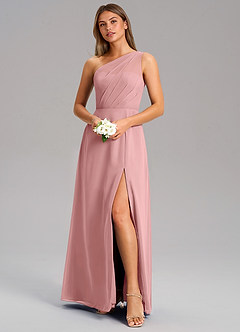 Azazie Phaedra Abiti da Damigella Abito A-Line in Chiffon Monospalla Rosa Polverosa image12