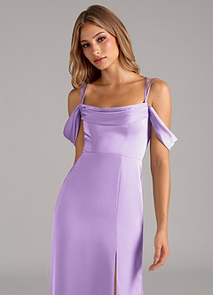 Azazie Callan Bridesmaid Dresses Lilac A-Line Pleated Stretch Satin Convertible Dress image6