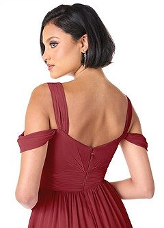 Azazie Lianne Bridesmaid Dresses Pomegranate A-Line Off the Shoulder Chiffon Dress image6