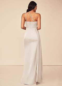 Azazie Maron Bridesmaid Dresses White Alabaster A-Line One Shoulder Stretch Satin Dress image2