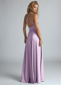 Azazie Davis Bridesmaid Dresses Frosted Lilac A-Line Pleated Stretch Satin Dress image3