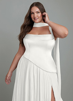 Azazie Stephanie Vestidos de madrinha de casamento Vestido Branco de Cetim elástico de Linha A com Plissado image13