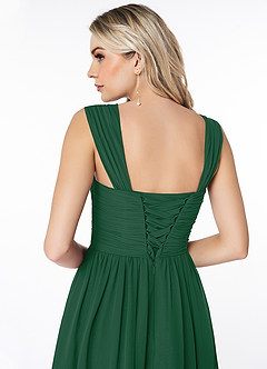 Azazie Angie Robes de demoiselle d'honneur Robe Trapèze en Mousseline de soie Corset Vert Foncé image3