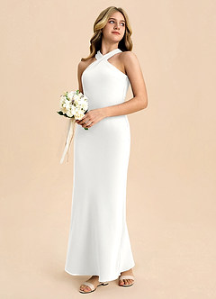 Azazie Doretta Junior Vestido de Blanco de Gasa de Corte Recto con Plisado image6