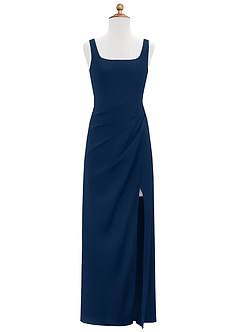 Azazie Mero Junior Dark Navy Mermaid Pleated Stretch Satin Dress image6