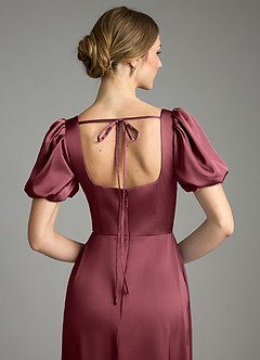 Azazie Fyona Vestidos de damas de honor Vestido de Merlot de Satén Elástico de Corte en A con Plisado image8