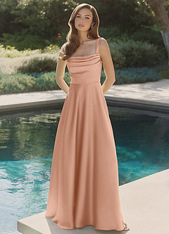 Azazie Shaude Bridesmaid Dresses Rose Gold A-Line Pleated Stretch Satin Dress image4