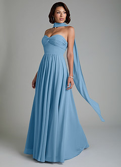 Azazie Petra Bridesmaid Dresses Steel Blue A-Line Corset Chiffon Dress image8