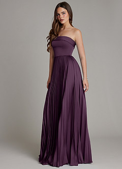Azazie Mariana Bridesmaid Dresses Plum A-Line Pleated Stretch Satin Dress image6