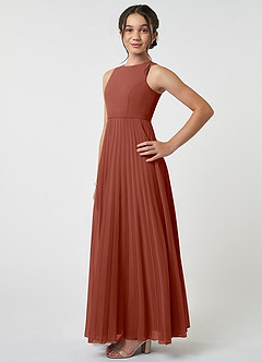 Azazie Lindie Junior Auburn A-Line Pleated Chiffon Dress image6