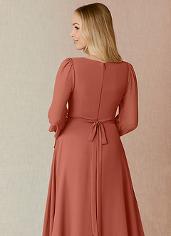 Azazie Leonia Bridesmaid Dresses Clay A-Line Long Sleeve Chiffon Dress image7