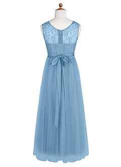 Azazie Georgette Junior Vestido de Azul Acero de Tul de Corte En A con Encaje image18