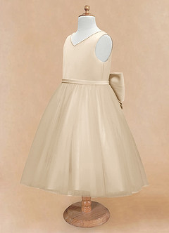 Azazie Sarina Flower Girl Dresses Champagne A-Line Bow Tulle Dress image8