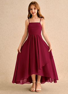 Azazie Twilight Dance Girls Formal Flower Girl Dresses Burgundy A-Line Pleated Chiffon Dress image6