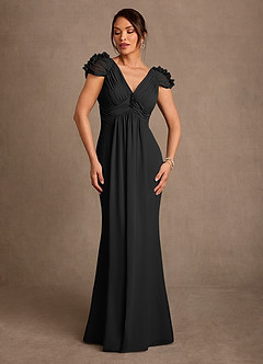 Azazie Louella Mother of the Bride Dresses Black A-Line Pleated Chiffon Dress image1