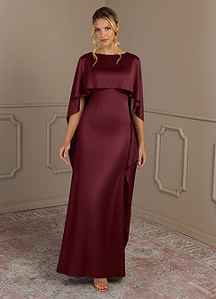 Azazie Eli Mother of the Bride Dresses Cabernet Sheath Boatneck Stretch Satin Dress image4