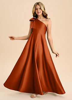 Azazie Penguin Junior Abito A-Line in Raso Elasticizzato Fiocco Arancia Bruciata image1