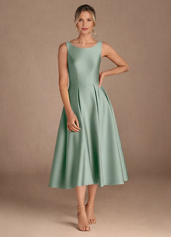 Azazie Fulton Mother of the Bride Dresses Agave A-Line Pleated Stretch Satin Dress image4