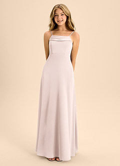 Azazie Anselie Junior Robe Trapèze en Satin extensible Épaule décolletée Rose Pâle image4