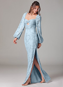 Azazie Lainie Vente Finale Robe Fourreau en Blumen-Burnout Manche longue Bleu Ciel image5