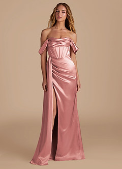 Azazie Amyra Bridesmaid Dresses Dusty Rose Mermaid Sweetheart Neckline Metallic Satin Convertible Dress image4
