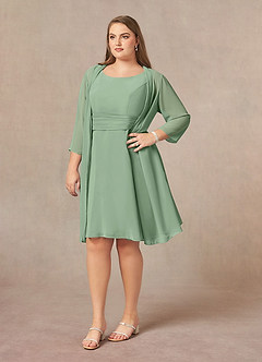 Azazie Shirley Mère de la mariée Robes Robe Trapèze en Mousseline de soie Plissé Scoop Matcha image10