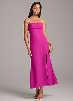 Azazie Saige Bridesmaid Dresses Fuchsia Sheath Off the Shoulder Chiffon Convertible Dress image7