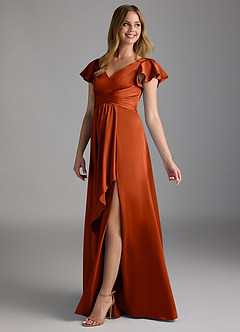 Azazie Omari Robes de demoiselle d'honneur Robe Trapèze en Satin extensible Paprika image5