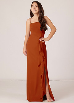 Azazie Kaylee Junior Paprika A-Line with Belt Chiffon Dress image4