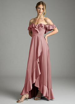 Azazie Lyra Bridesmaid Dresses Dusty Rose A-Line Off the Shoulder Stretch Satin Convertible Dress image7