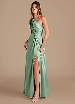 Azazie Brooke Jurken voor bruidsmeisjes Jurk van Metaalachtig Satijn met A-Lijn One-Shoulder Matcha image4