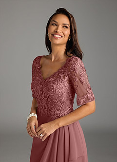 Azazie Amedeus Mother of the Bride Dresses Desert Rose A-Line V-Neck Lace Chiffon Dress image5