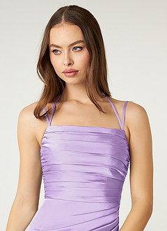 Azazie Desi Bridesmaid Dresses Lilac Sheath Halter Corset Stretch Satin Dress image6