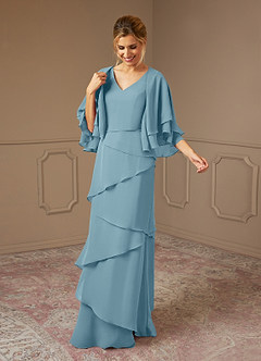 Azazie OHara Mother of the Bride Dresses Moody Blue A-Line V-Neck Chiffon Dress image5
