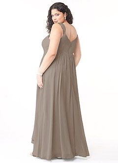 Azazie Cleobella Robes de demoiselle d'honneur Robe Trapèze en Mousseline de soie Dentelle en forme de cœur Taupe image11