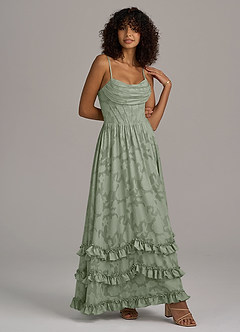 Azazie Lettie Robes de demoiselle d'honneur Robe Trapèze en Blumen-Burnout Corset Agave image3
