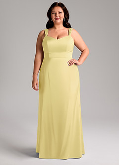 Azazie Denice Bridesmaid Dresses Lemon Sorbet Sheath Pleated Stretch Satin Dress image8