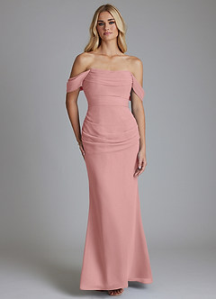 Azazie Luiza Abiti da Damigella Abito Sirena in Chiffon a Spalla Scoperta Rosa Polverosa image5