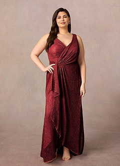 Azazie Tuscon vestidos de madre de la novia Vestido de Rubí de Malla Metálica de Corte En A con Volante image6